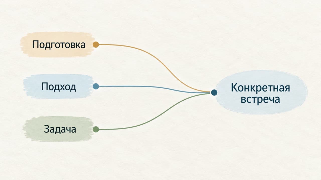 Подготовка, подход и задача связаны с конкретной встречей